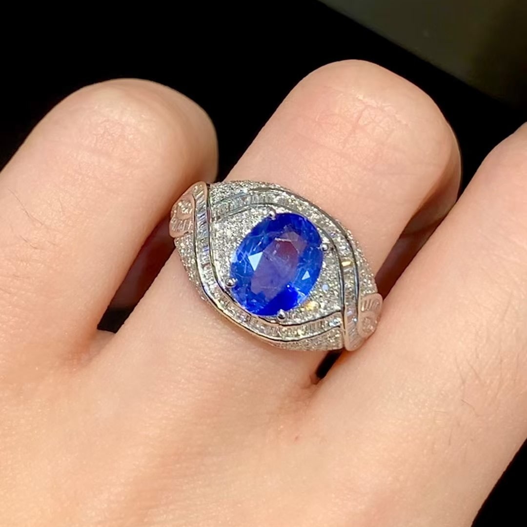 14k Gold 2.65 Ct Natural Sapphire & Diamond Ring - 5