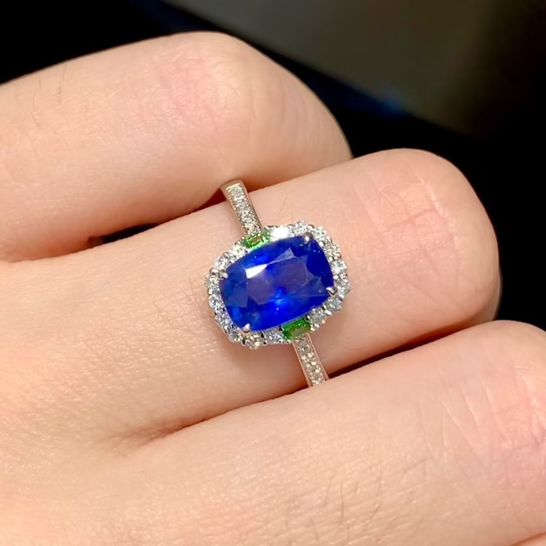 14k Gold 1.65 Ct Natural Sapphire & Diamond Ring - 5