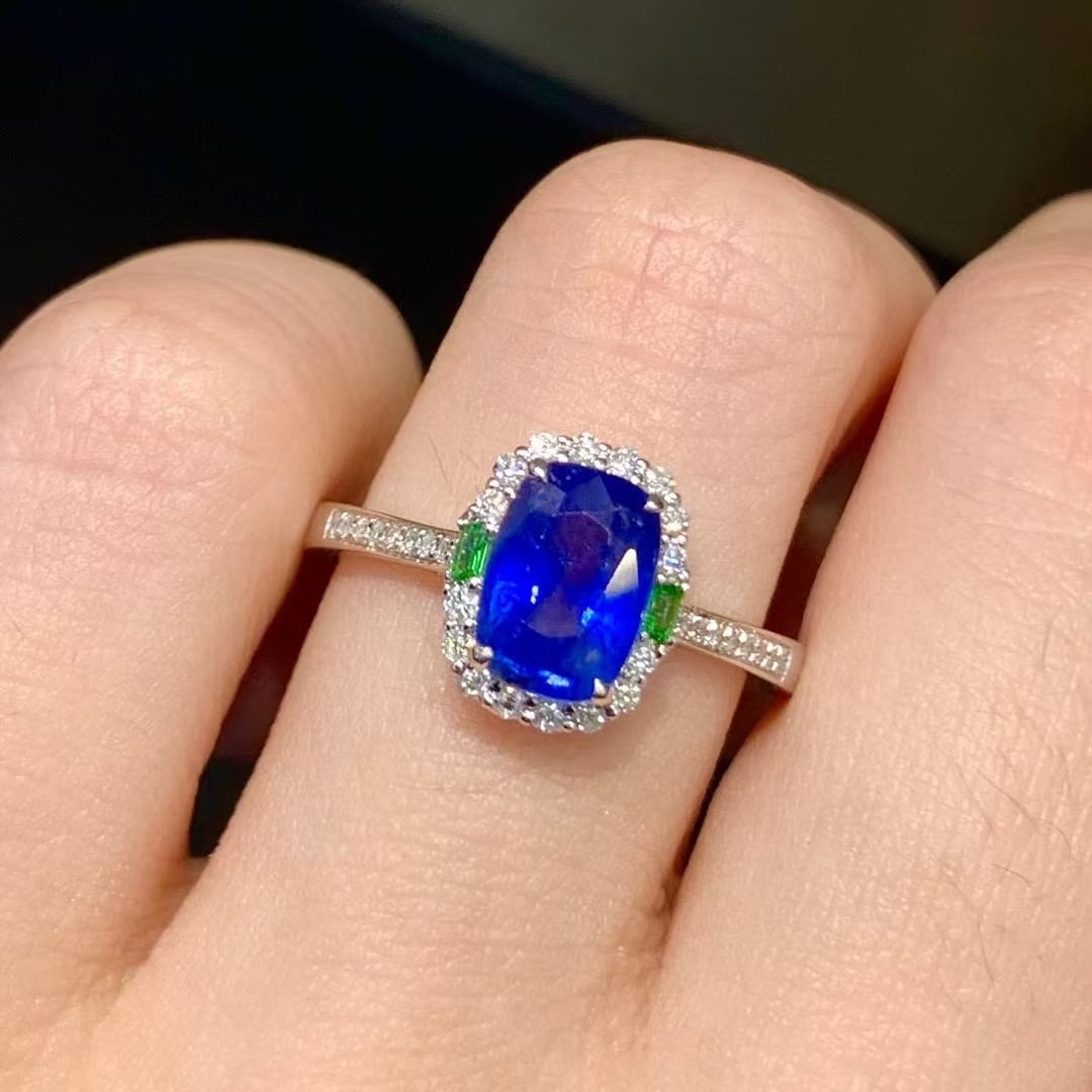 14k Gold 1.65 Ct Natural Sapphire & Diamond Ring - 6