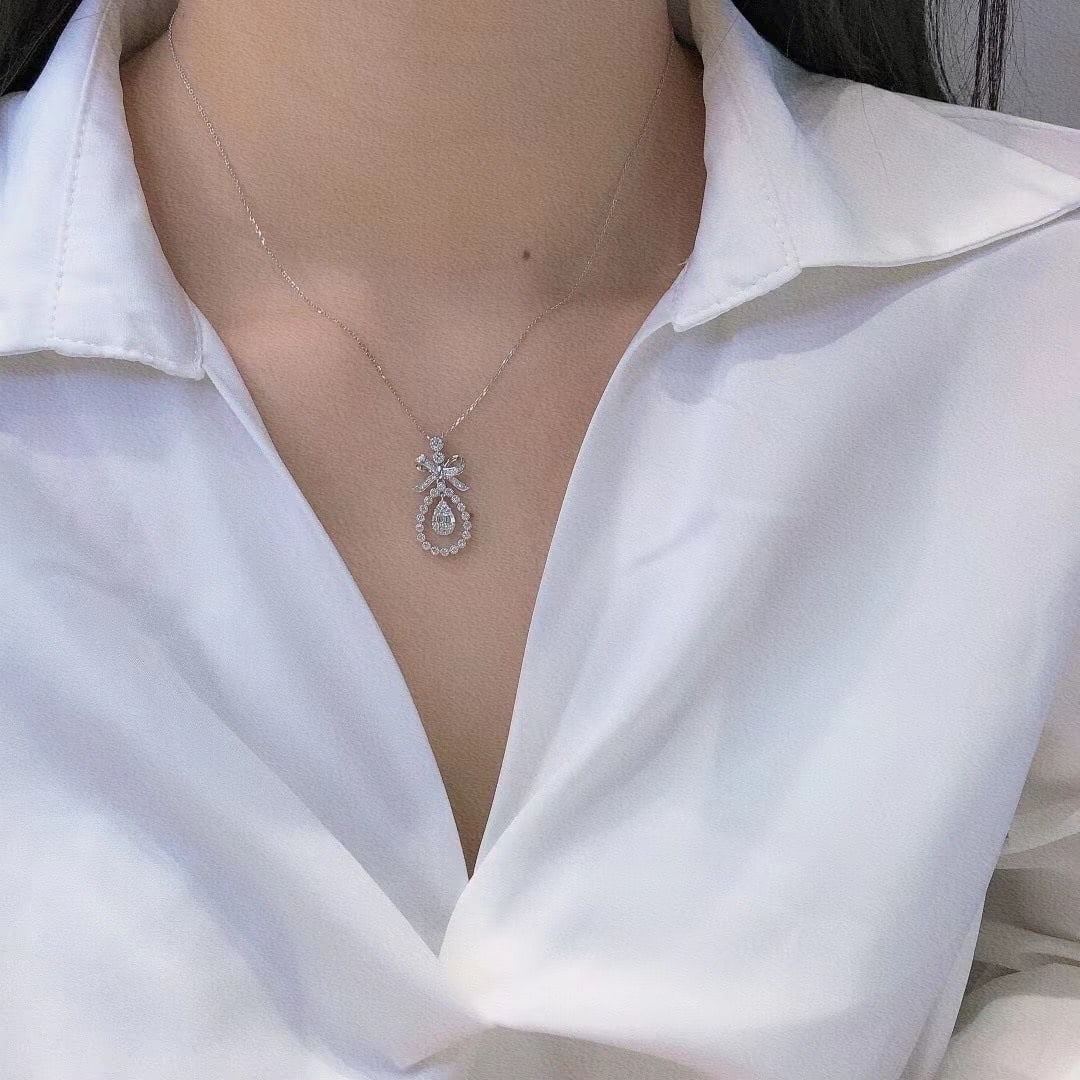 14k Gold 0.45 Ct Natural H Diamond Necklace - 2
