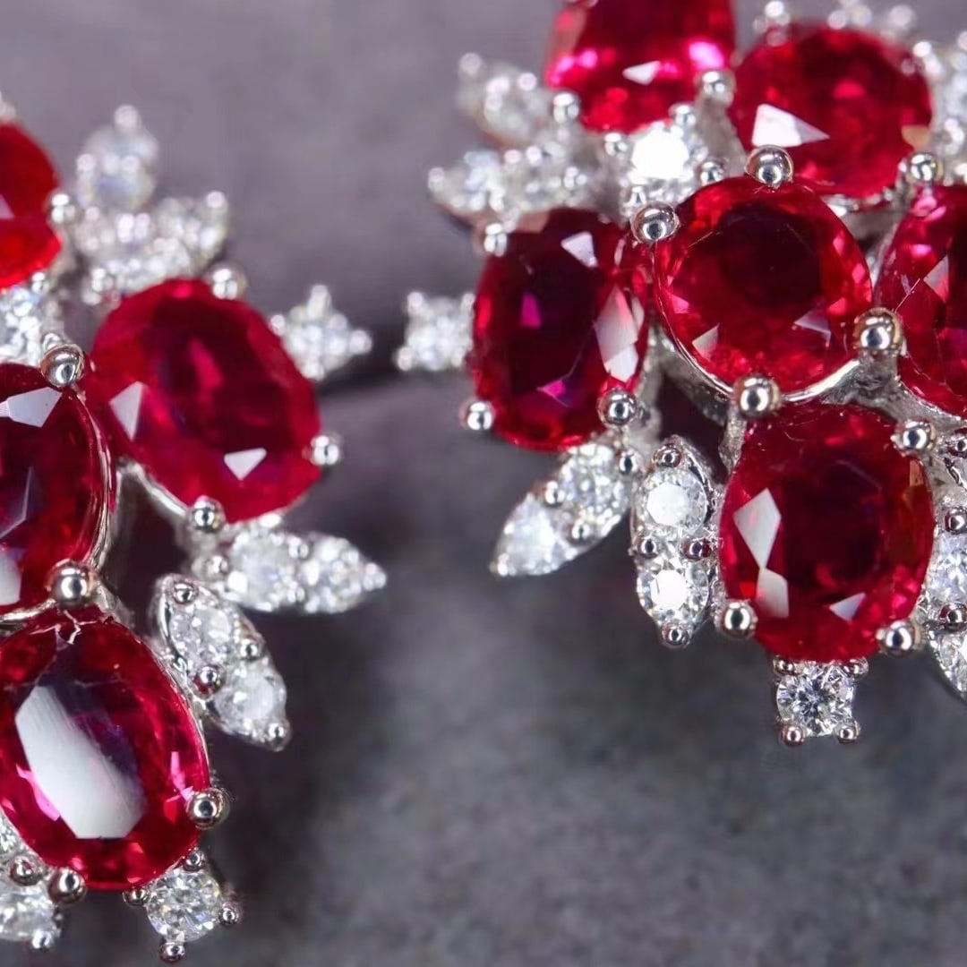 14k Gold 3.55 Ctw Natural Ruby & Diamond Earrings - 2