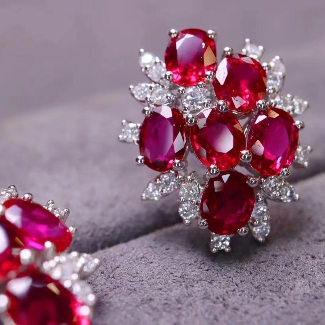 14k Gold 3.55 Ctw Natural Ruby & Diamond Earrings - 4
