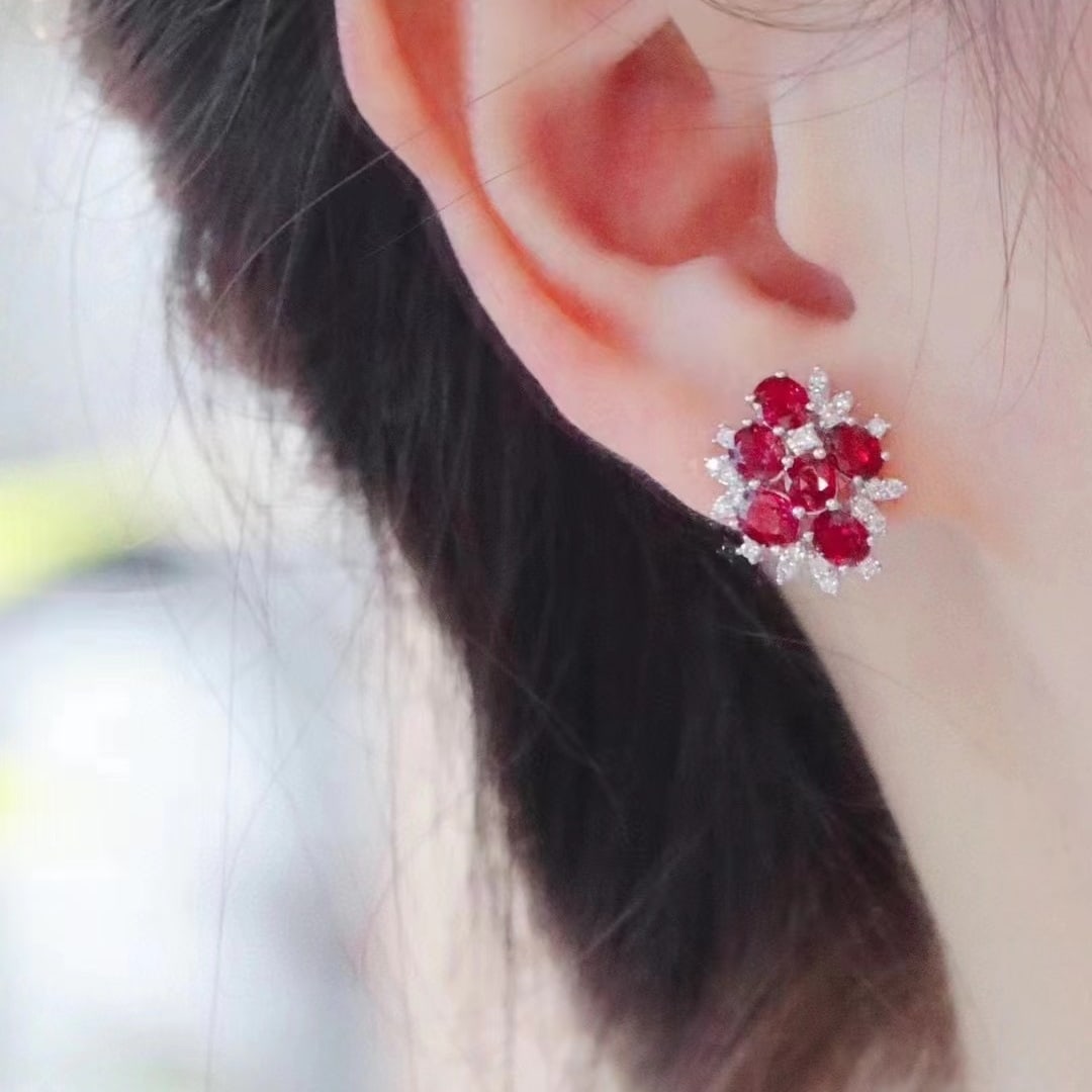 14k Gold 3.55 Ctw Natural Ruby & Diamond Earrings - 5