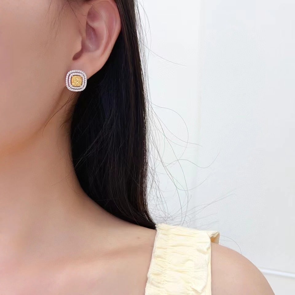 14k Gold 1.55 Ctw Natural Yellow Diamond & Diamond Earrings - 2