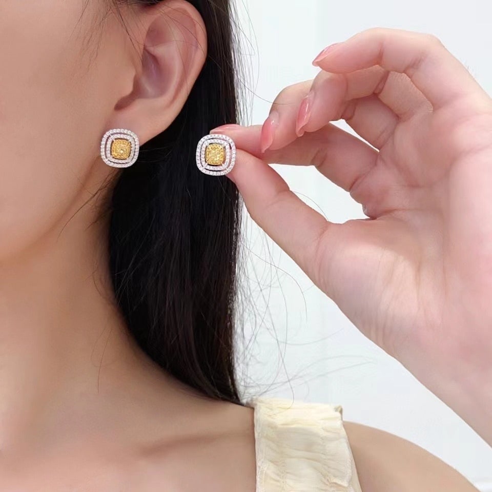 14k Gold 1.55 Ctw Natural Yellow Diamond & Diamond Earrings - 3