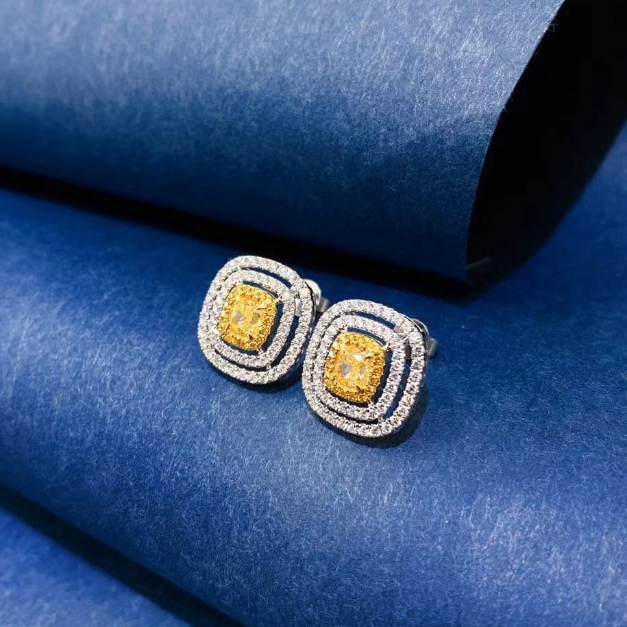 14k Gold 1.55 Ctw Natural Yellow Diamond & Diamond Earrings - 4