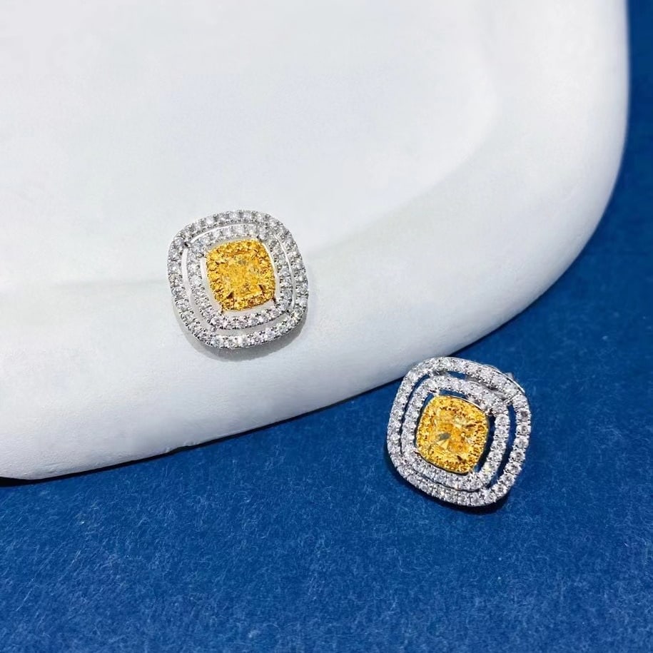 14k Gold 1.55 Ctw Natural Yellow Diamond & Diamond Earrings - 5