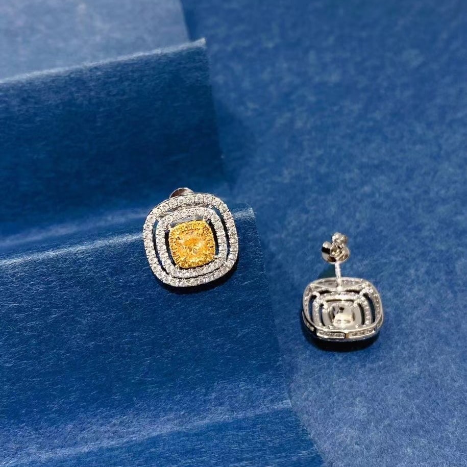 14k Gold 1.55 Ctw Natural Yellow Diamond & Diamond Earrings - 6
