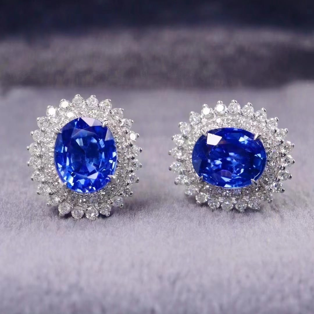 14k Gold 2.09 Ctw Natural Sapphire & Diamond Earrings - 2