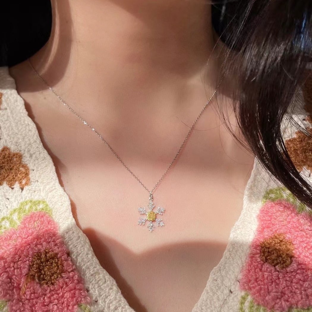 14k Gold 0.3 Ctw Natural Yellow Diamond & Diamond Necklace - 4