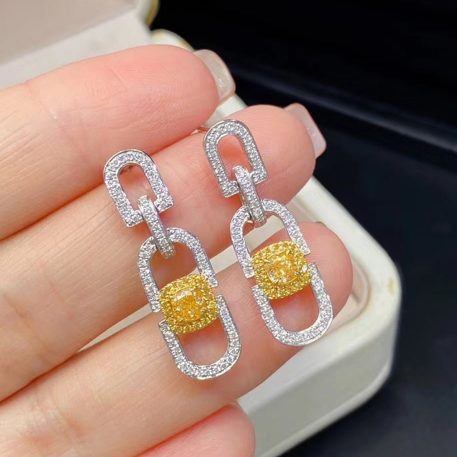 14k Gold 1.18 Ctw Natural Yellow Diamond & Diamond Earrings - 4