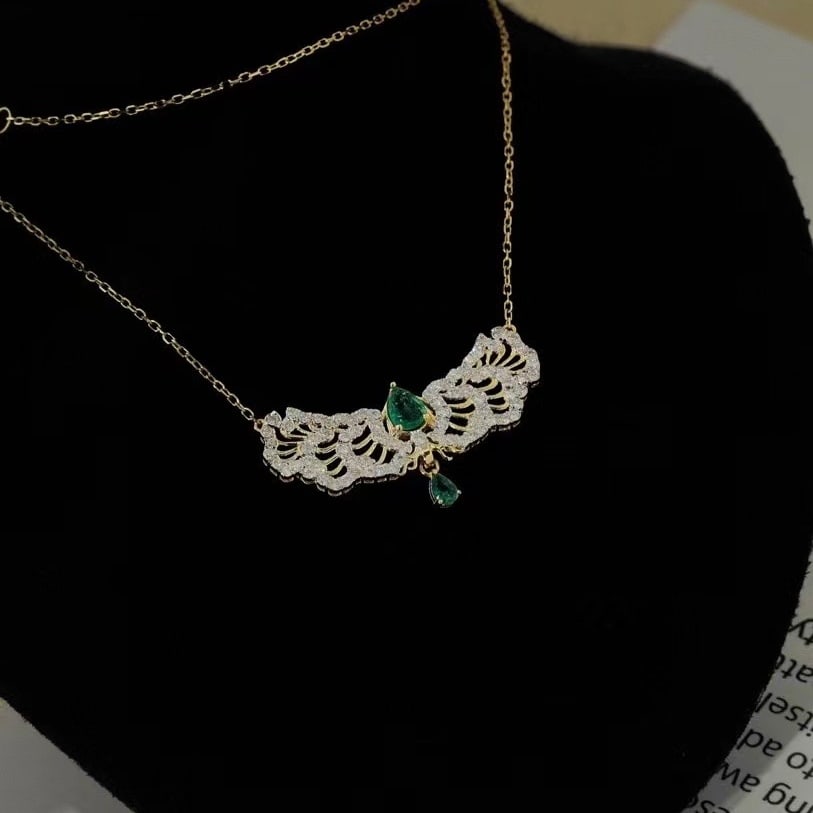 14k Gold 0.93 Ct Natural Emerald & Diamond Necklace - 4