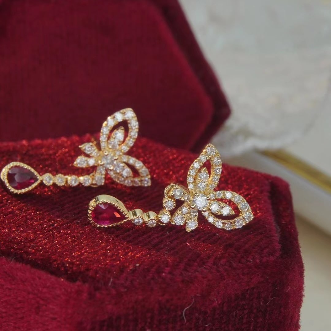 14k Gold 0.8 Ctw Natural Ruby & Diamond Earrings - 2
