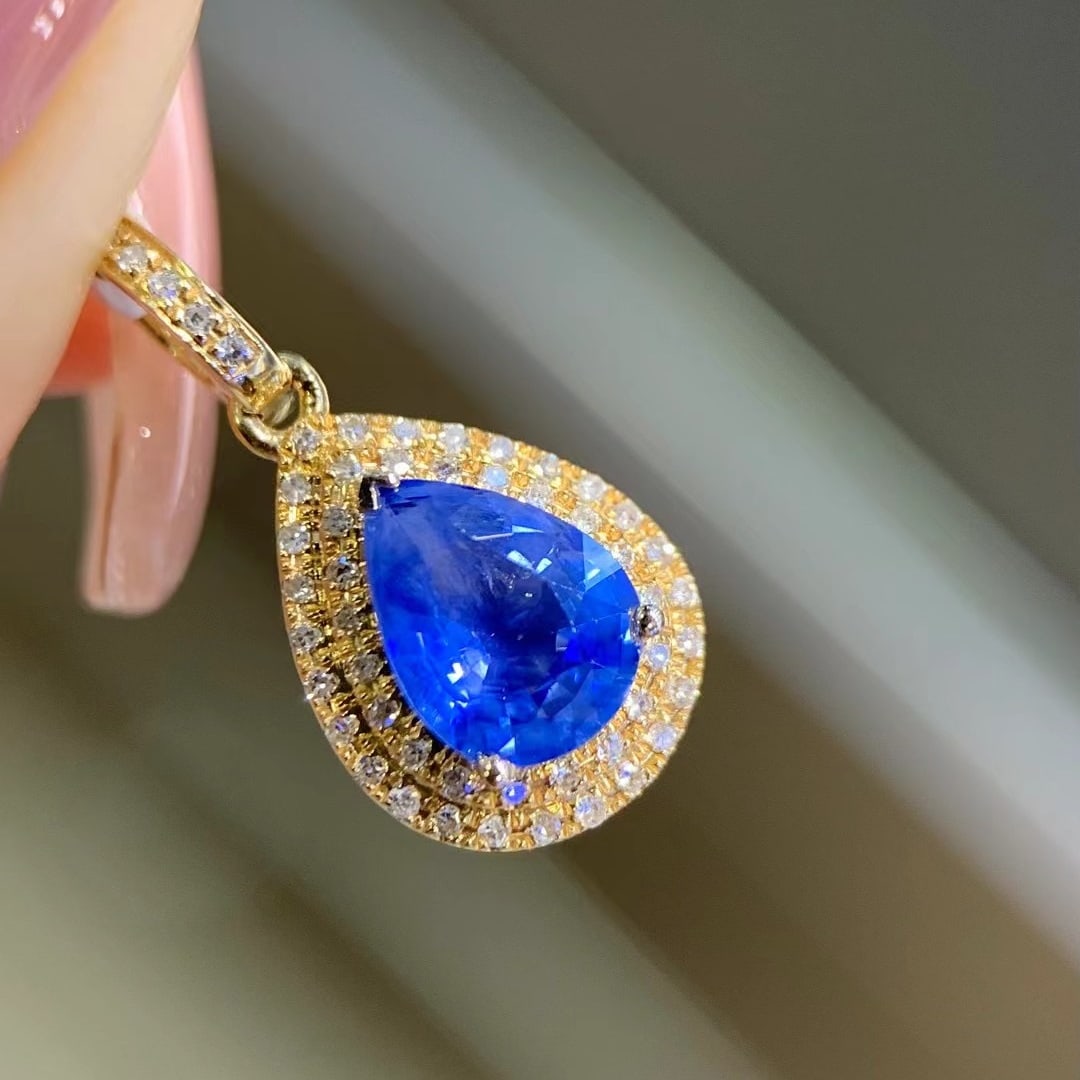 14k Gold 1.2 Ct Natural Sapphire & Diamond Pendant( Without Chain ) - 4