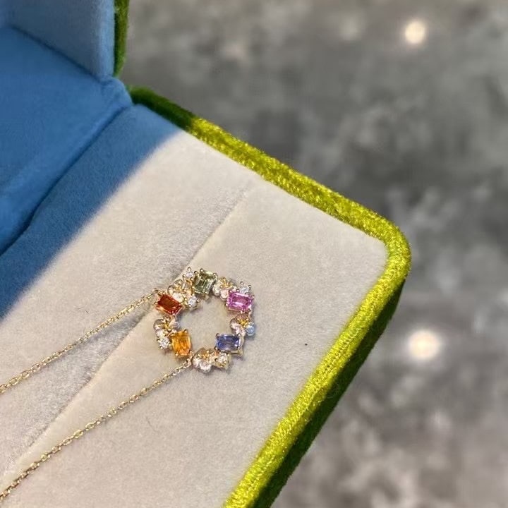 14k Gold 0.55 Ctw Natural Sapphire & Diamond Necklace - 2