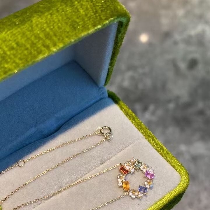 14k Gold 0.55 Ctw Natural Sapphire & Diamond Necklace - 3
