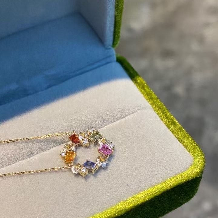 14k Gold 0.55 Ctw Natural Sapphire & Diamond Necklace - 4