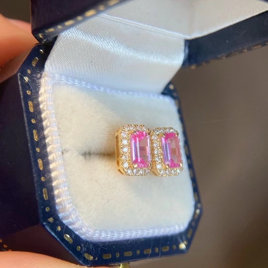 14k Gold 0.75 Ctw Natural Sapphire & Diamond Earrings - 3