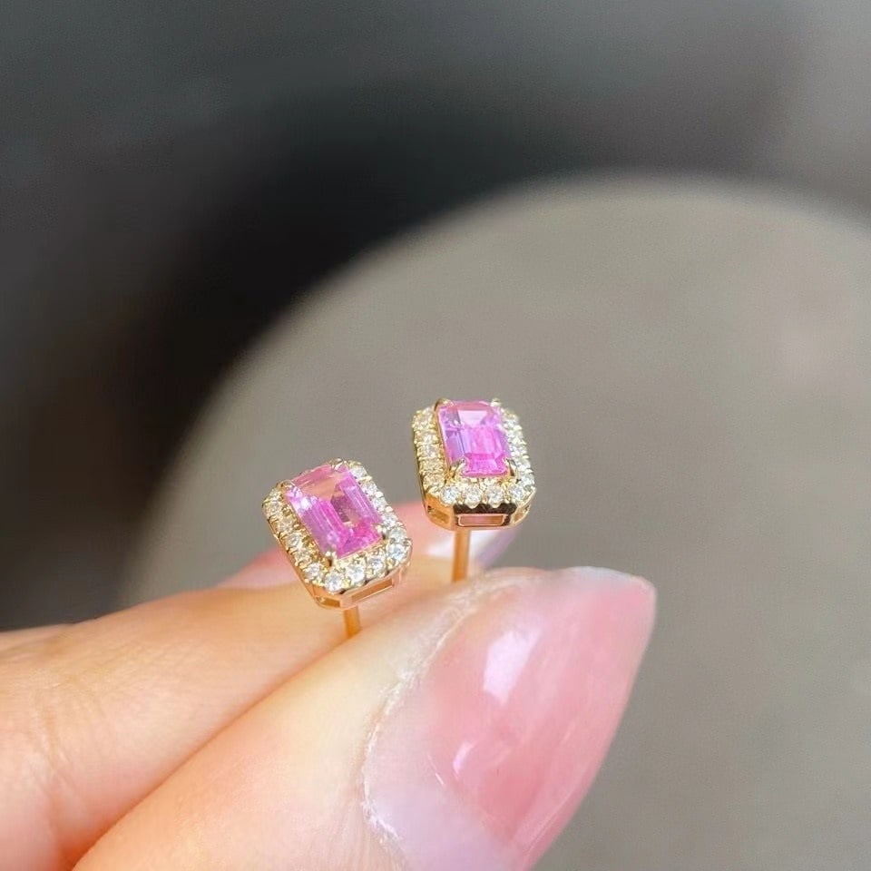 14k Gold 0.75 Ctw Natural Sapphire & Diamond Earrings - 4
