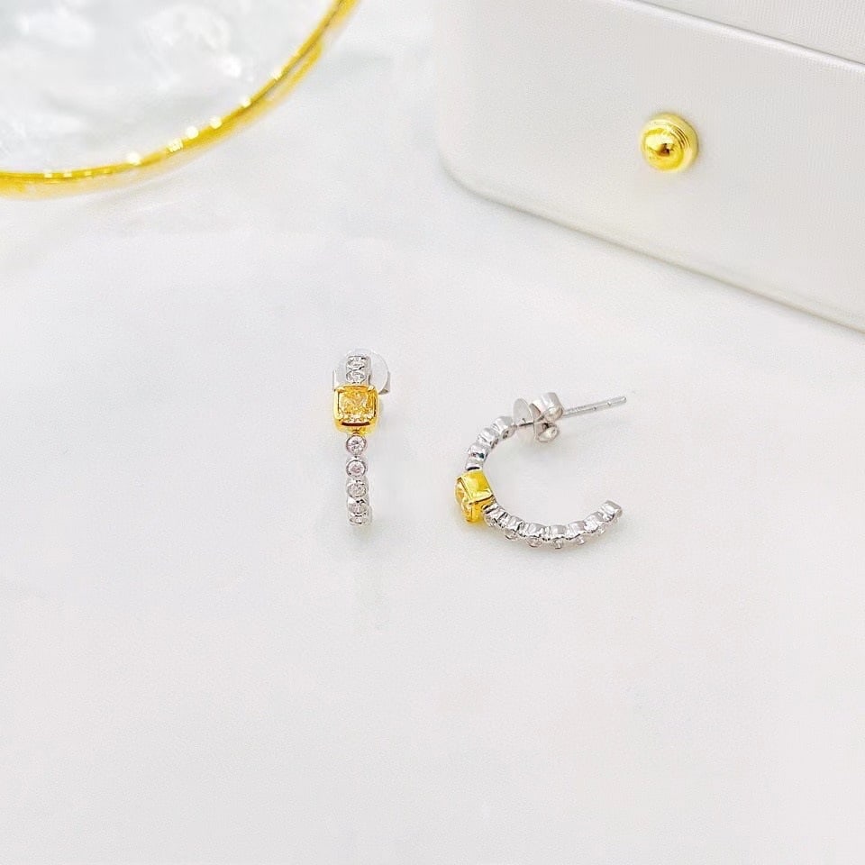 14k Gold 0.56 Ctw Natural Yellow Diamond & Diamond Earrings - 2
