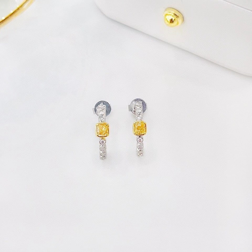 14k Gold 0.56 Ctw Natural Yellow Diamond & Diamond Earrings - 3