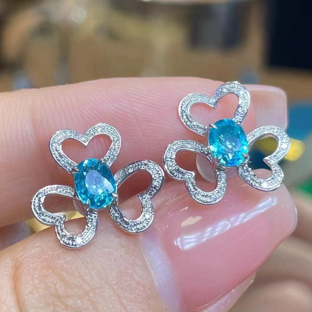 14k Gold 0.96 Ct Natural Paraiba Tourmaline & Diamond Earrings - 2