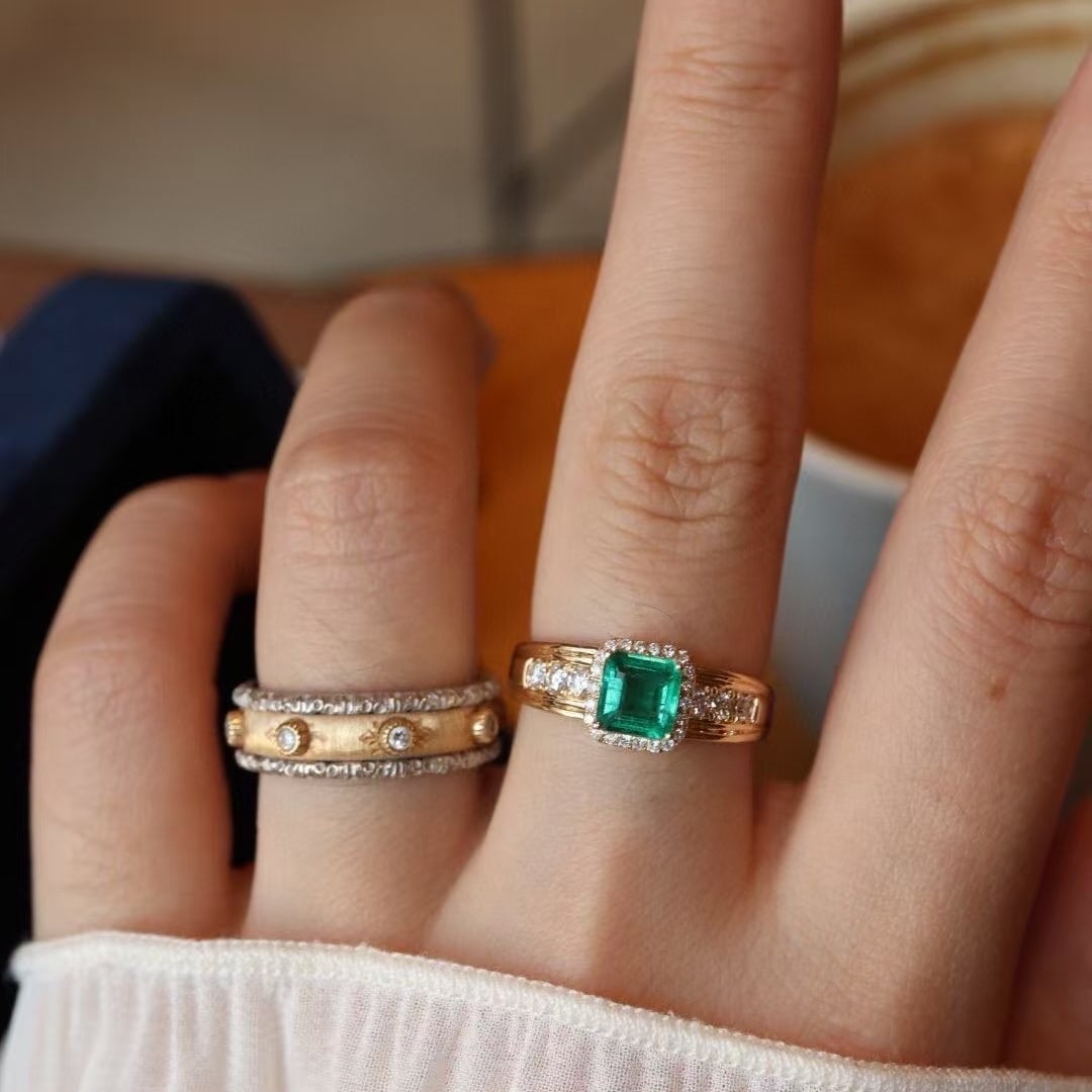 14k Gold 1.06 Ctw Natural Emerald & Diamond Ring - 5