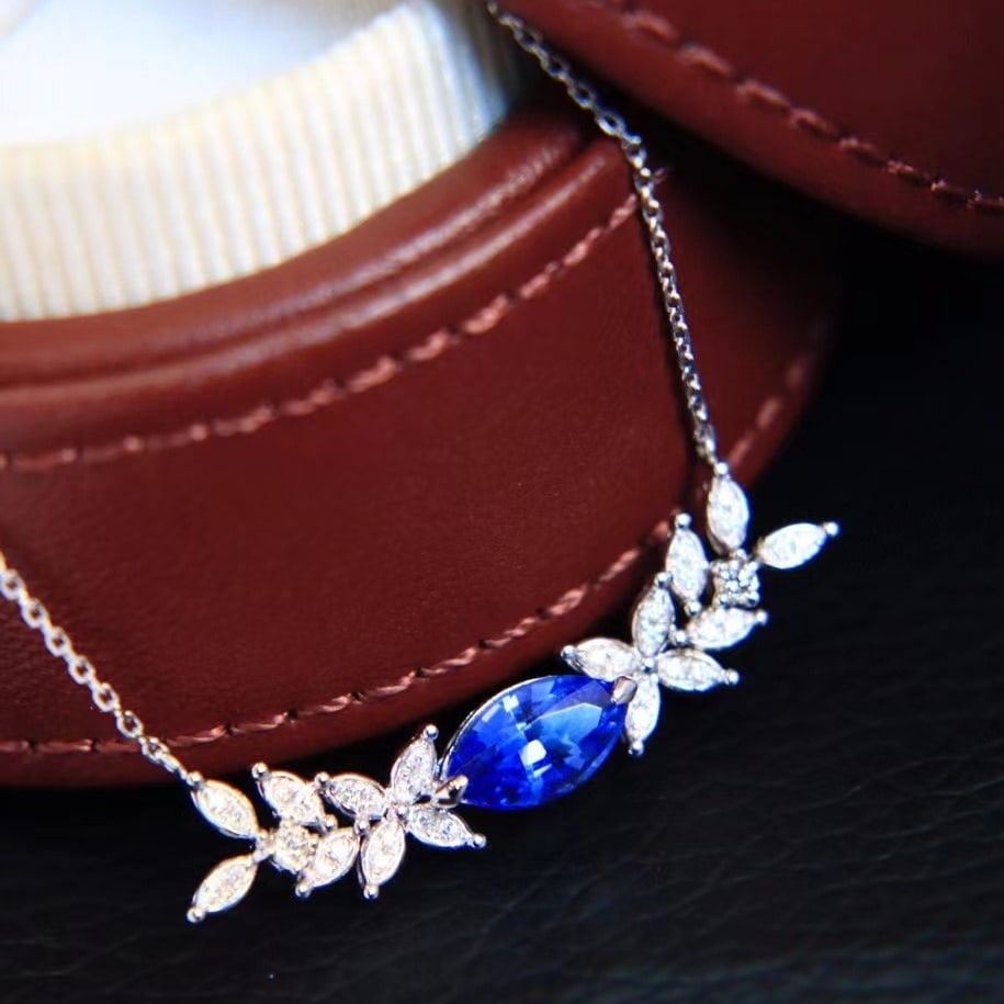 14k Gold 1.26 Ctw Natural Sapphire & Diamond Necklace - 2