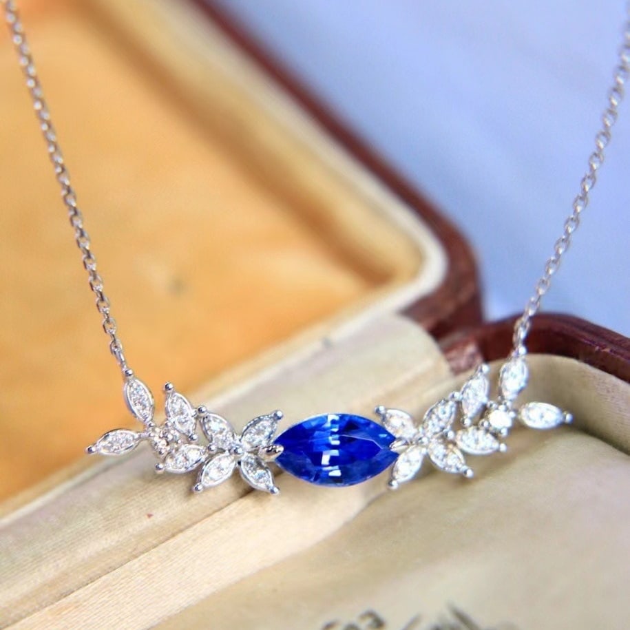 14k Gold 1.26 Ctw Natural Sapphire & Diamond Necklace - 4