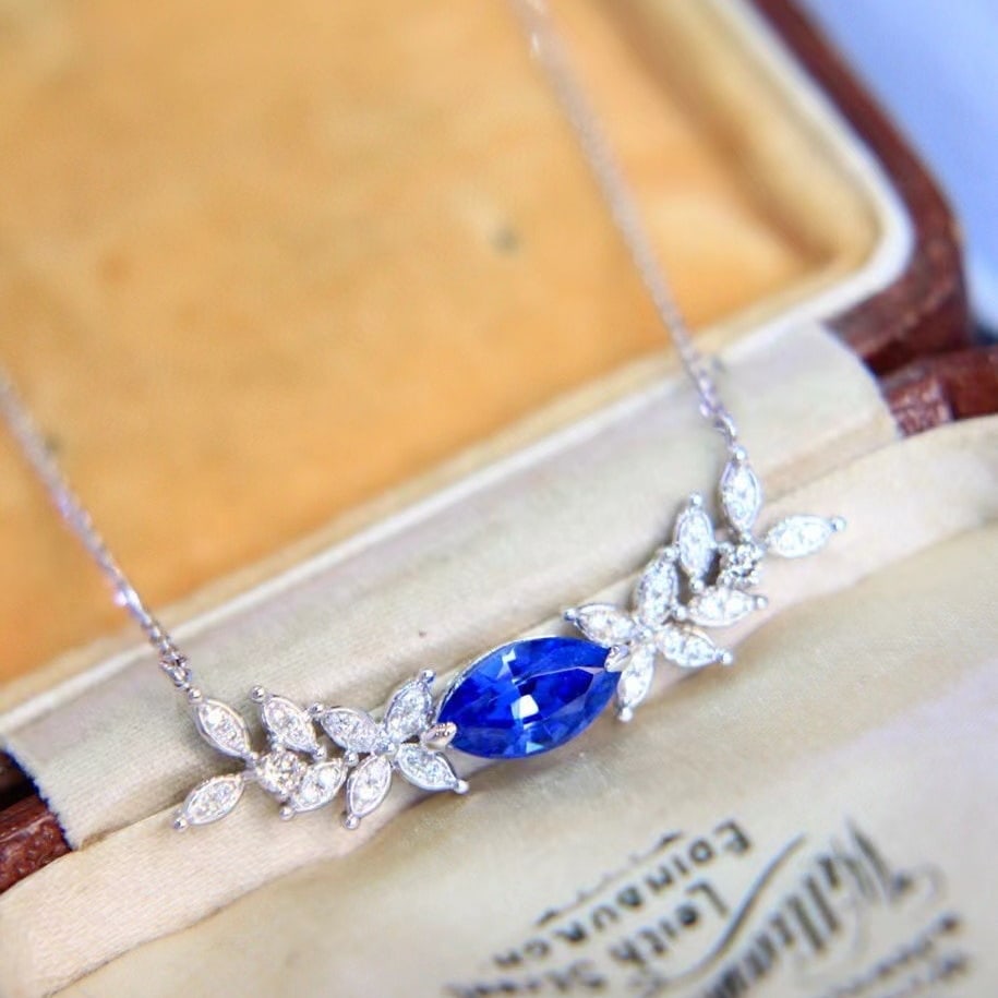 14k Gold 1.26 Ctw Natural Sapphire & Diamond Necklace - 5