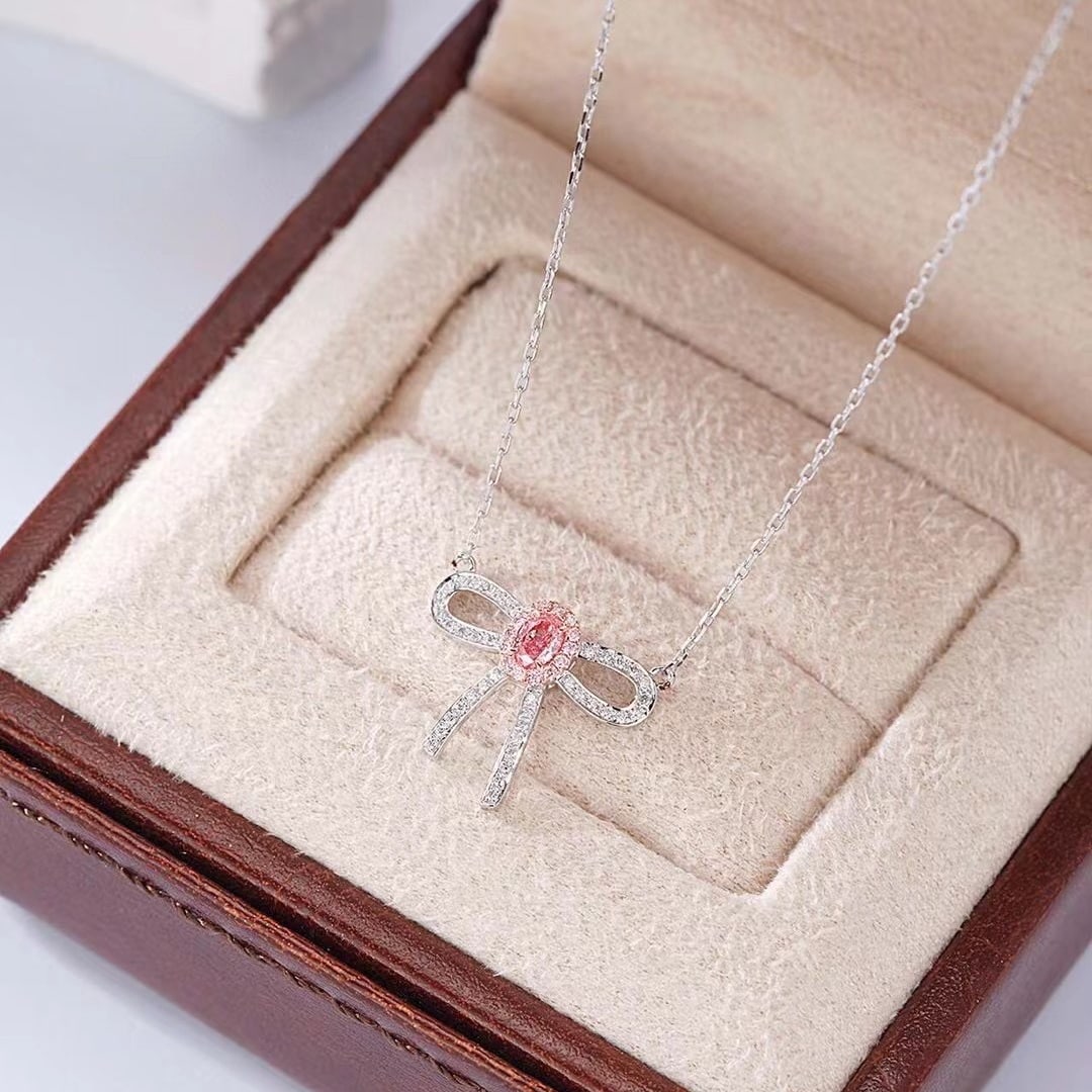 14k Gold 0.25 Ctw Natural Pink Diamond & Diamond Necklace - 3
