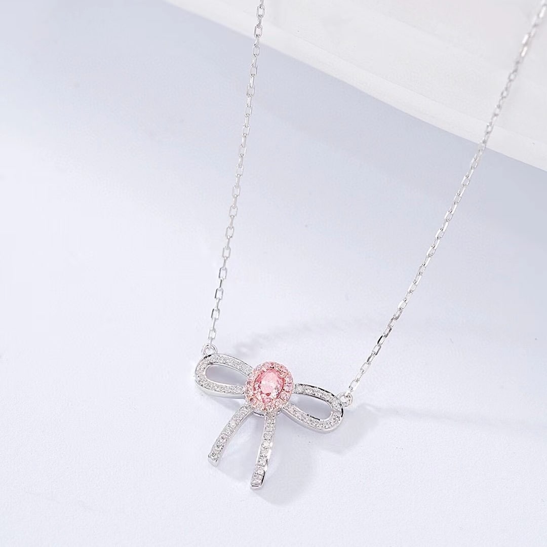14k Gold 0.25 Ctw Natural Pink Diamond & Diamond Necklace - 4