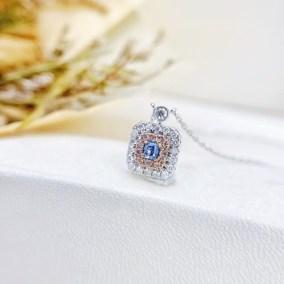 14k Gold 0.27 Ctw Natural Blue Diamond & Diamond Necklace - 4