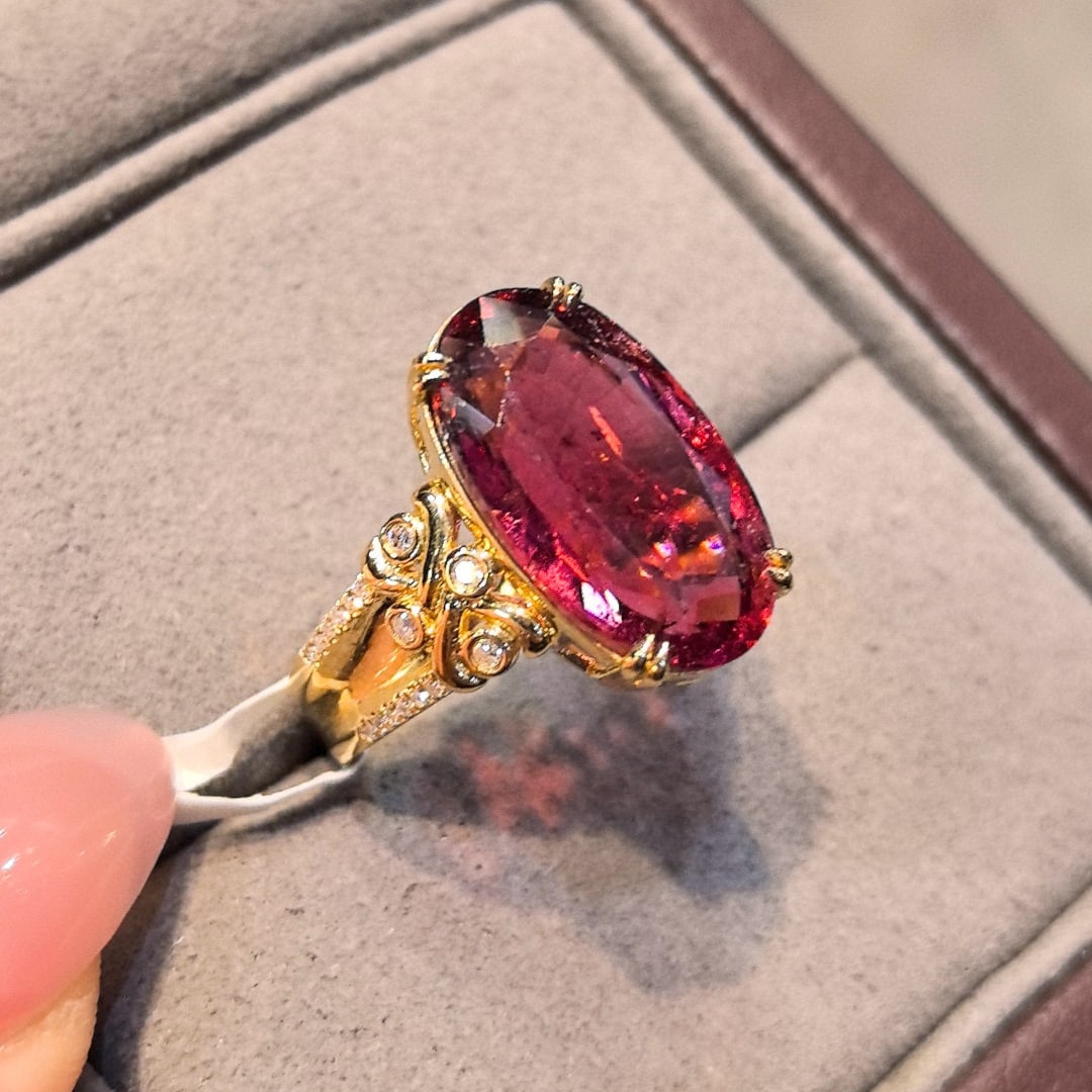14k Gold 8.17 Ctw Natural Tourmaline & Diamond Ring - 2