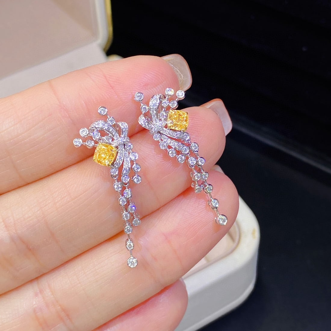 14k Gold 1.11 Ctw Natural Yellow Diamond & Diamond Earrings - 2