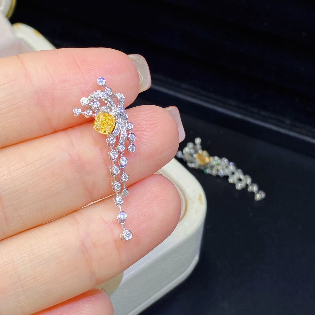 14k Gold 1.11 Ctw Natural Yellow Diamond & Diamond Earrings - 3