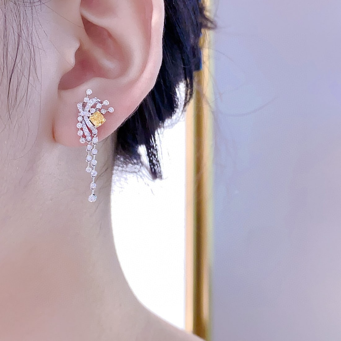 14k Gold 1.11 Ctw Natural Yellow Diamond & Diamond Earrings - 4