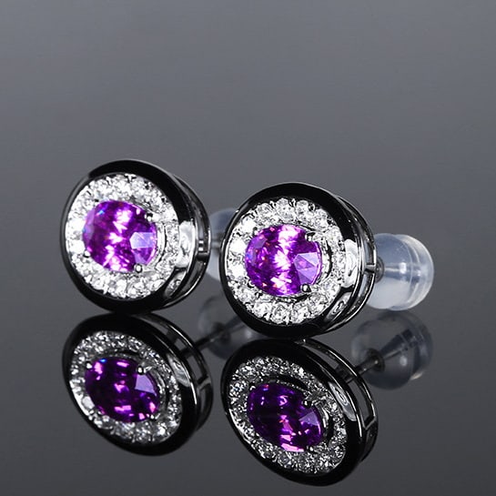 14k Gold 2.20 Ctw Natural Sapphire & Diamond Earrings: Ref:230972025 // gold content:14k gold // main gemstone:sapphire // shape:oval // carat weight:1. 75ct // color:purple // treatment:natural // // adjacent gemstone 2 : diamond // number of stones:30
