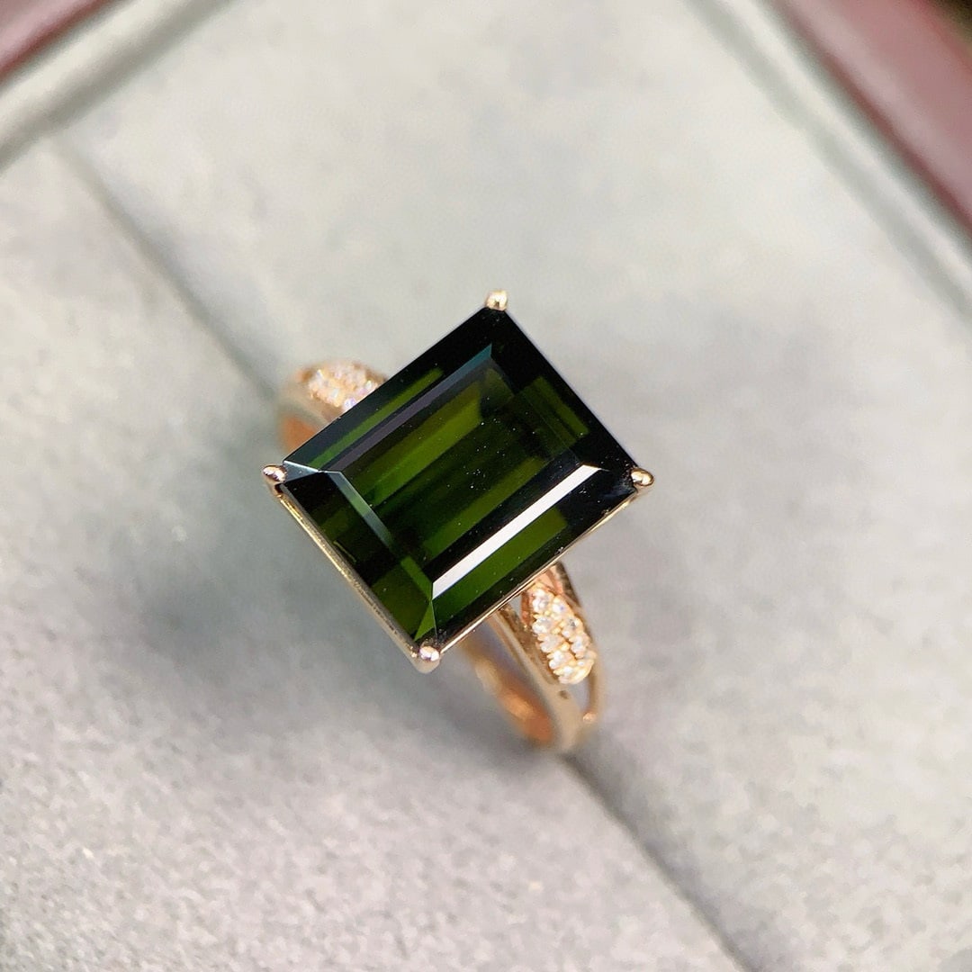 14k Gold 5.70 Ctw Natural Tourmaline & Diamond Ring - 2