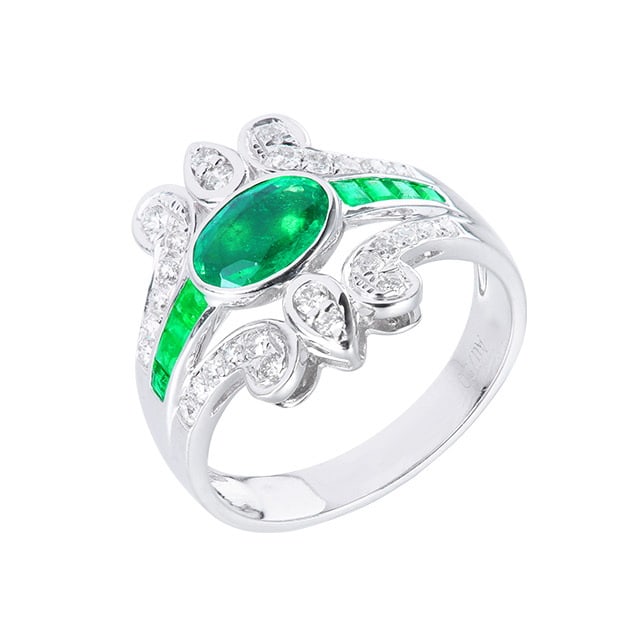 14k Gold 1.34 Ctw Vivid Green Natural Emerald & Diamond Ring - 5