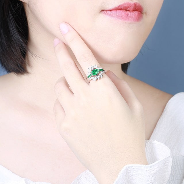 14k Gold 1.34 Ctw Vivid Green Natural Emerald & Diamond Ring - 6