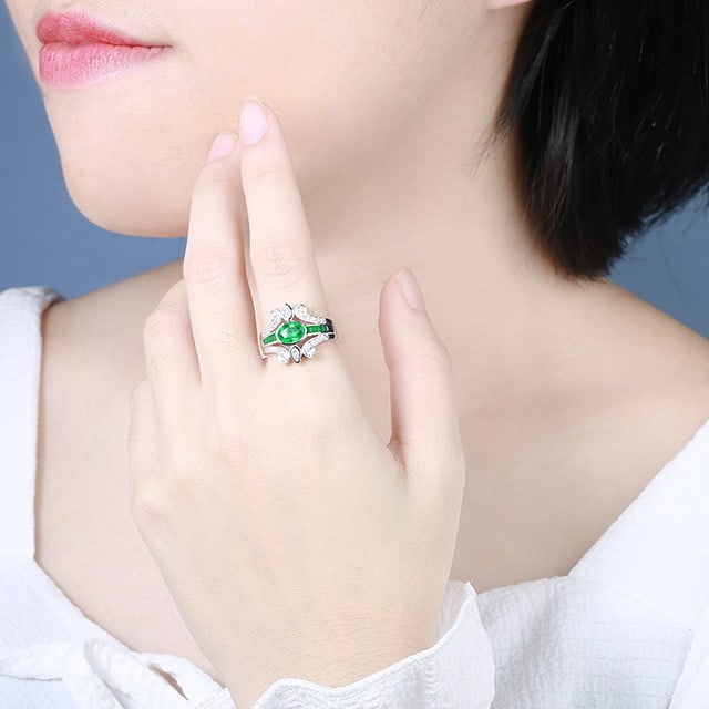 14k Gold 1.34 Ctw Vivid Green Natural Emerald & Diamond Ring - 7
