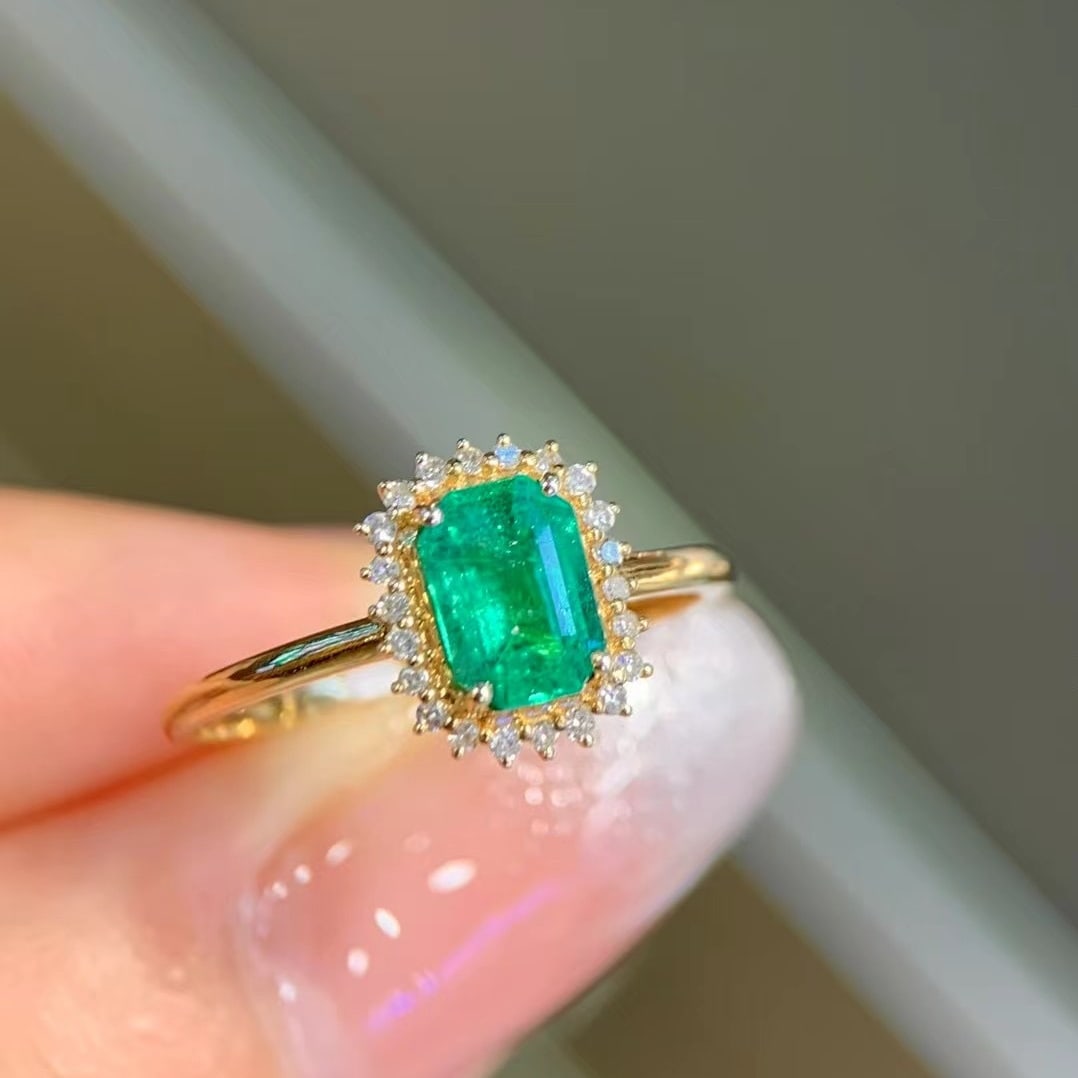 14k Gold 1 Ct Natural Emerald & Diamond Ring - 2
