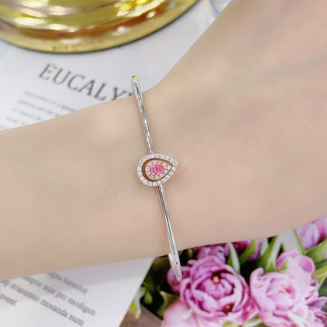 14k Gold 0.58 Ctw Natural Pink Diamond & Diamond Bangle - 2