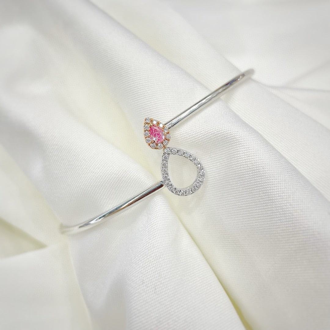 14k Gold 0.58 Ctw Natural Pink Diamond & Diamond Bangle - 3