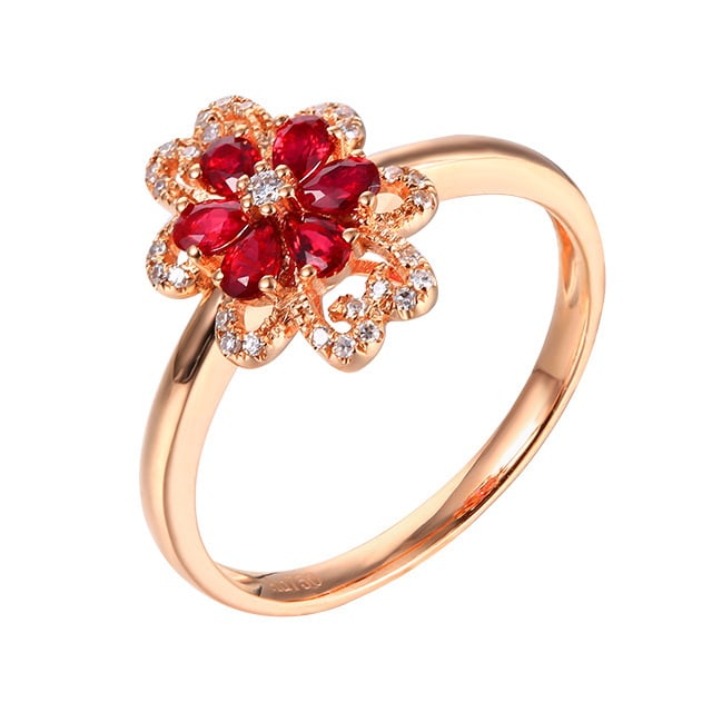 14k Gold 0.43 Ctw Natural Ruby & Diamond Ring - 5