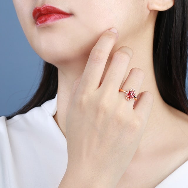 14k Gold 0.43 Ctw Natural Ruby & Diamond Ring - 7