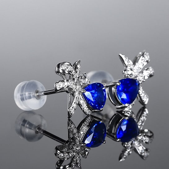 14k Gold 1.79 Ctw Natural Sapphire & Diamond Earrings - 3