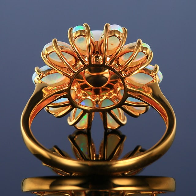 14k Gold 5.41 Ctw Natural Opal & Pearl Ring - 4
