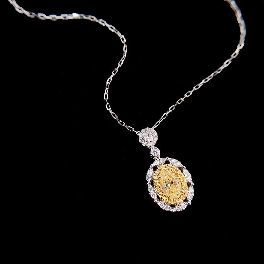 14k Gold 0.50 Ctw Natural Yellow Diamond & Diamond Pendant( Without Chain ) - 2